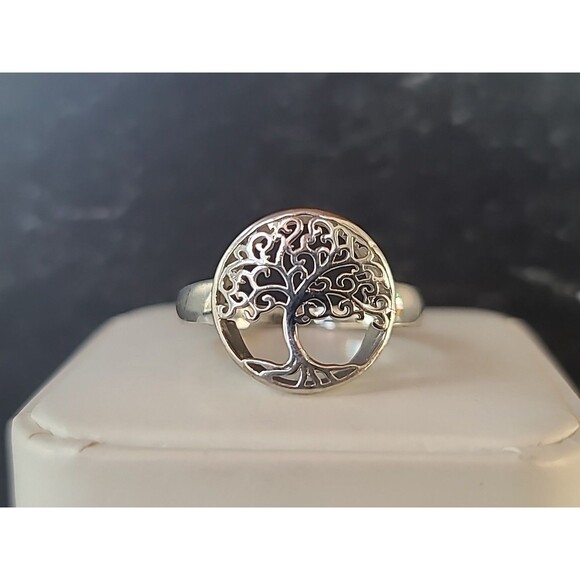 925 Sterling Silver Tree Of Life Ring, Size US 10.5, Vintage - Picture 2 of 10